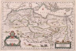 Kupferstich-Karte. 17. Jh.Nova Barbariae Descriptio. Amstelodami Apud Joannem Janßonium. Die Karte