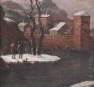 Niederlande, 17. Jh.Winterlandschaft mit Stadtansicht und Figurenstaffage. Öl/Lwd./Holz. H: 35 x