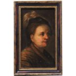 Portrait. Holland 18. Jh.Bildnis einer jungen Frau mit Federhut. Öl/Lwd. H: 44, 5 x 26 cm. Rahmen 54
