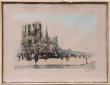 Frankreich 20. Jh.Zwei Lithografien. Paris, Notre Dame und Quai de Conte. Rechts u. sign. Abzug 46