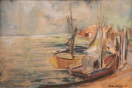 Richter, Anton. Schwarzenbach 1900 - 1962 ebenda."Segelboote". Pastellkreide auf Karton. Rects u.
