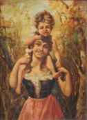Perrine. 19. Jh.Junge Italienerin mit Kind. Links u. sign. Öl/ Holz. Min. besch. H: 31 x 32 cm.