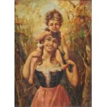 Perrine. 19. Jh.Junge Italienerin mit Kind. Links u. sign. Öl/ Holz. Min. besch. H: 31 x 32 cm.