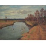 Edenhofer, Raimund. München, um 1930.Flusslandschaft. Gegenstück. Öl/Lwd. H: 40 x 47 cm. Rahmen H: