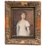 Unbekannt, um 1860.Kleines Damenportrait, Aquarell. H: 11 x 8,5 cm. Goldrahmen mit Applikationen. H: