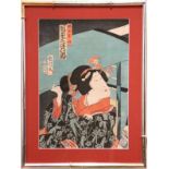 Utagawa, Yosiika. 1833 - 1904.Japanischer Farbholzschnitt "Geisha". H: 44 x 33 xm. Modellrahmen.