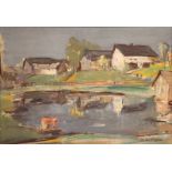 Richter, Anton. Schwarzenbach 1900 - 1962 ebenda."Fränkisches Dorf mit Weiher". Rechts u. sign.