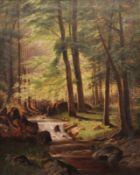 Deutsch, 20. Jh.Waldlandschaft mit Bachlauf und Rehe. Öl/Lwd. H: 85 x 67 cm, Rahmen 98 x 81 cm. 20.