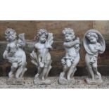 Vier Gartenfiguren.Steinguss. Allegorie der Jahreszeiten. H: 73 cm. Eine Figur besch. 20.00 %