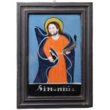 Hinterglasbild.Wohl Sandl, 19. Jh. "Simonius". H: 25,5 x 16,5 cm. Schwarzer Profilrahmen H: 33 x