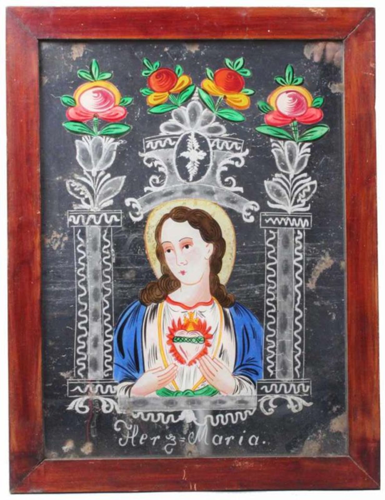 Paar Spiegelschliffbilder.Wohl Zips, 19. Jh. Herz = Jesus und Herz = Maria. Spiegelschliffbild mit - Bild 2 aus 2