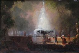 Höninghaus, Adolf. Krefeld 1811 - 1882 ebenda.Tanz am Brunnen im Garten der Villa Borghese. Öl/