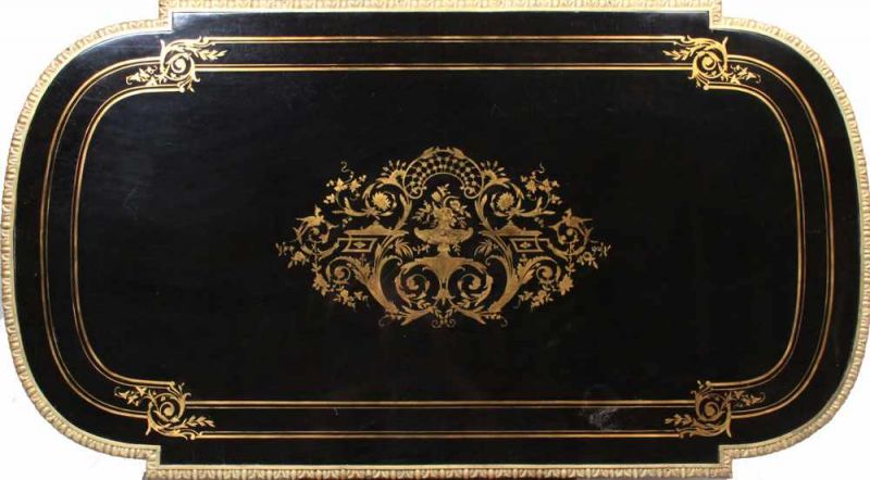 Salontisch.Napoleon III. Eiche massiv, schwarz lackiert, Messingbänder, florale und gravierte - Image 2 of 2