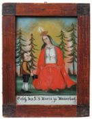 Hinterglasbild.Sandl od. Buchers. 19. Jh. " Ersch: der S: J: Maria zu Mauerbach". H: 18,5 x 13 cm.