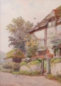 Matthews, James. 19. Jh.Aquarell. Fachwerkhaus. Bez. "at Coombe Sussex". Passepartout, unter Glas