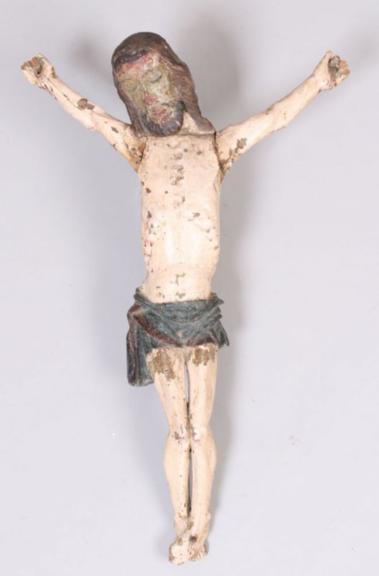 Corpus Christi.17. Jh. Holz geschnitzt. Reste von Farbfassung. H: 60 cm. 20.00 % buyer's premium