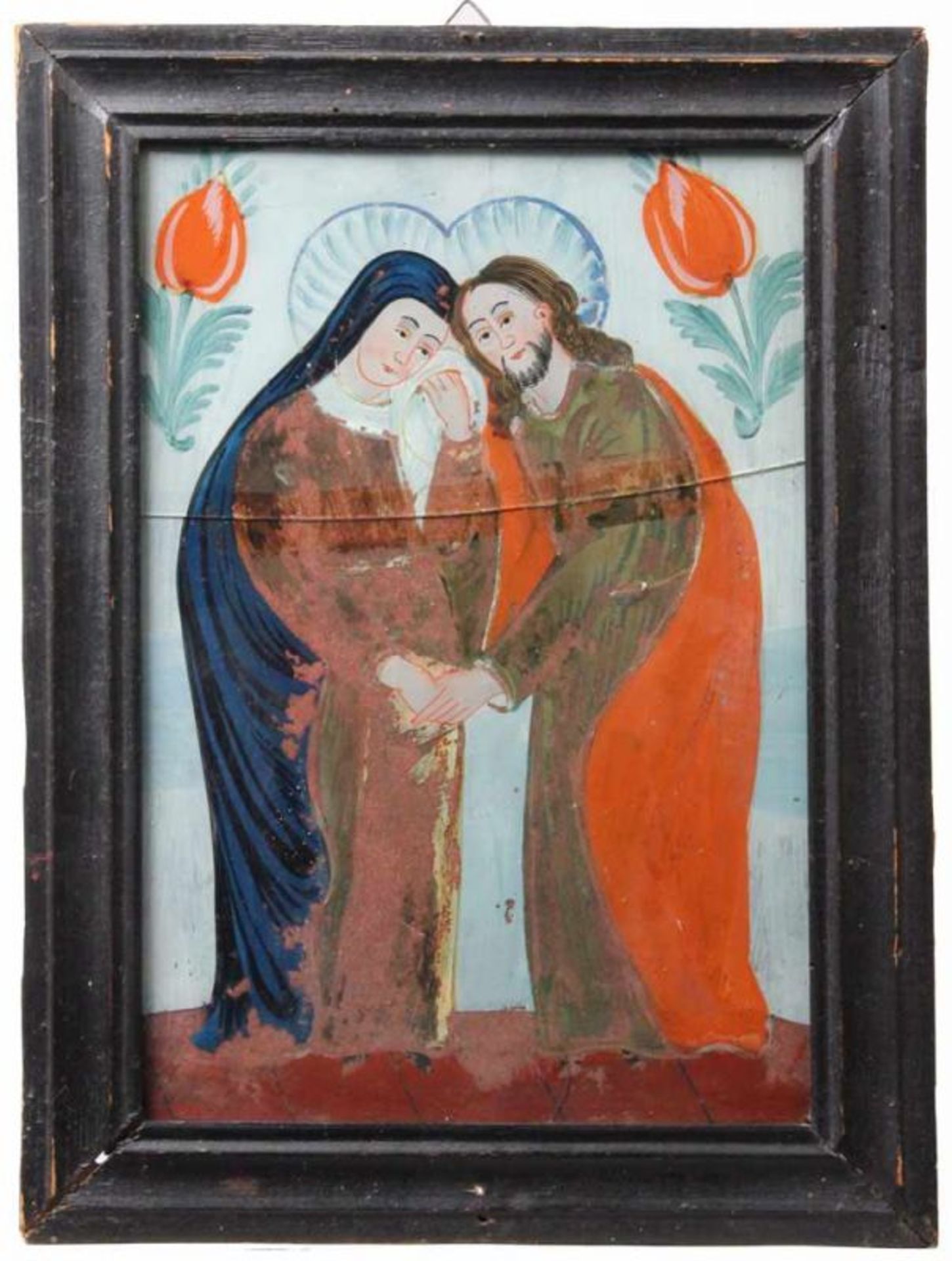 Zwei Hinterglasbilder.Sandl od. Buchers. 19. Jh. Hl. Florian, Jesus Abschied von seiner Mutter. ( - Bild 2 aus 2