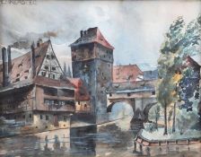 Wohl Max Rauh. Kinding 1888 - 1961.Der Henkersteg in Nürnberg. L. u. sign. Aquarell auf Karton,