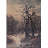 Schrenker, von. 20. Jh.zugesch. Winterlandschaft mit Kate. Öl/Holz. H: 25 x 17,5 cm. Rahmen H: 35,