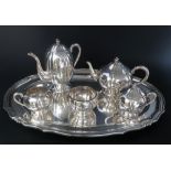 Large Sterling Silver 5pcs Tea Set with Tray