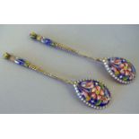 Two Russian Gilt Silver & Cloisonne Enamel Spoons