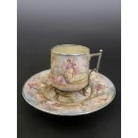 19th C. Viennese Enamel on Silver Cup & Saucer