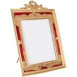 Large Gilt Bronze Ormolu/Red Guilloche Enamel Frame