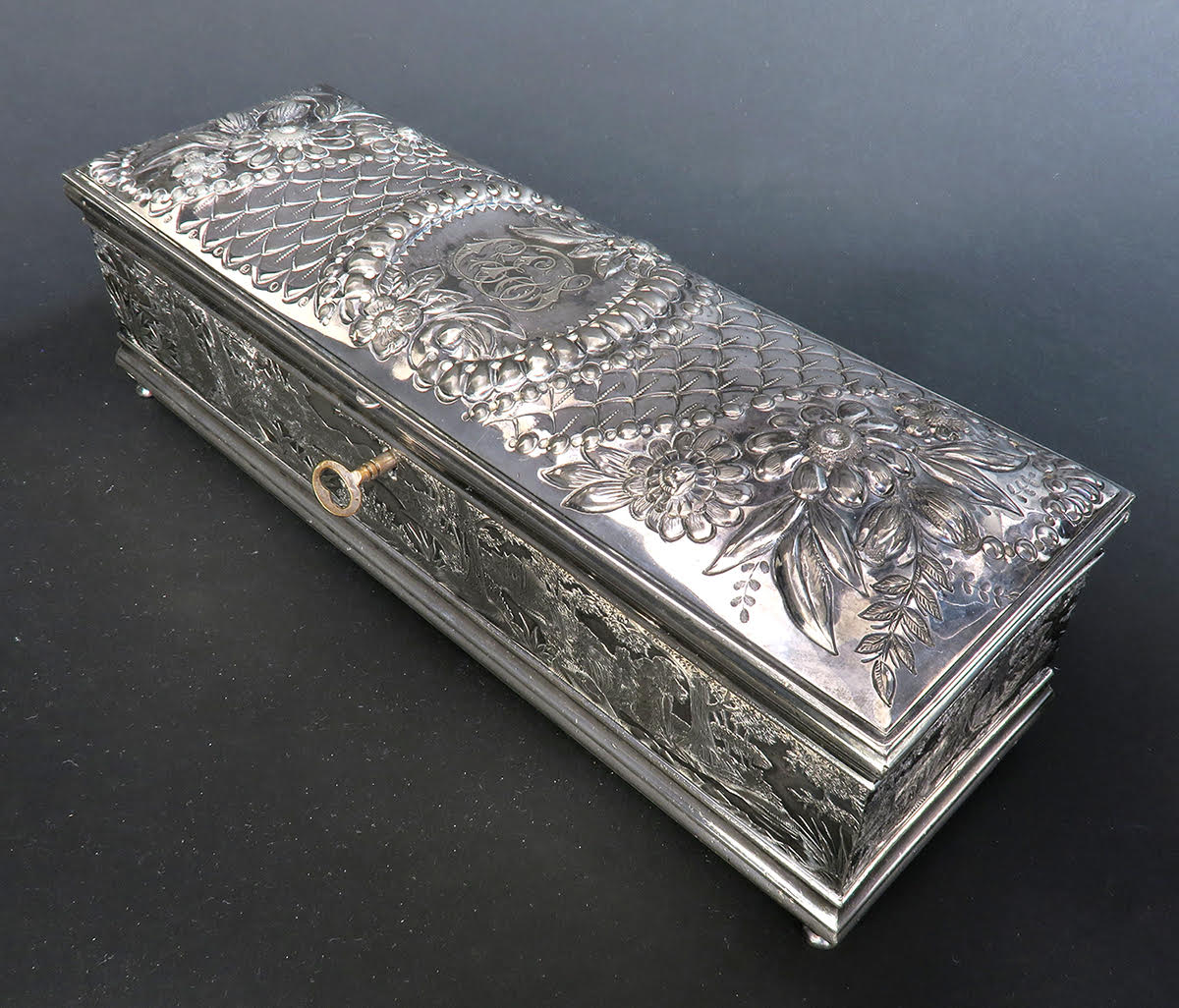 Fine 19th C. Silver-Plated Jewelry Box