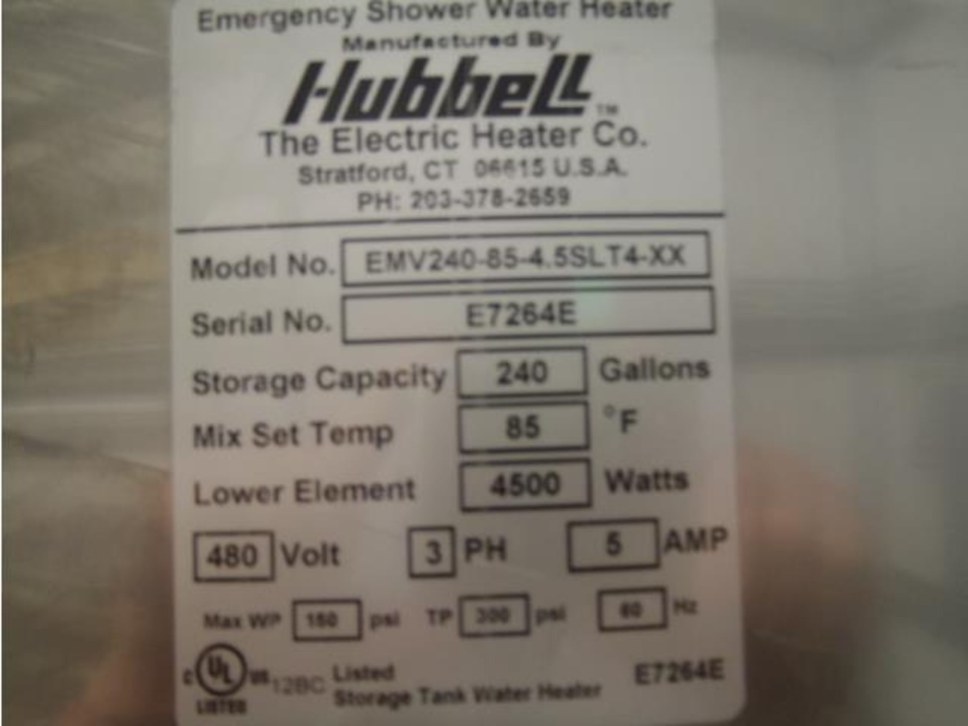 HUBBEL Industrial Dual HOT WATER HEATER - Model: EMV240-85-4.5 SLT4-XX - Image 5 of 5