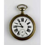 Große Eisenbahner-Taschenuhr, Schweiz 1920er Jahre, Messinggehäuse vernickelt, Rückdeckel mit