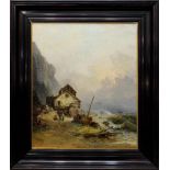 Wegener, Carl Gustav (1812-1887), Fischerhaus an felsiger Küste mit aufziehendem Gewitter, Öl/Lwd,