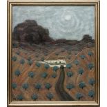 MB (Landschaftsmaler, 2. H. 20. Jh.), Landschaft mit Gehöft und Bäumen, 70 x 60,5 cm,