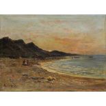 Nöthe, Karl (geb.1887), Strandlandschaft mit Fischersleuten und Fischerbooten in der Abenddämmerung,