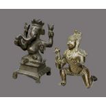 Ganesha und männliche Figur, Bronze, Indien Ende 19. Jh., Ganesha auf Thron mit Füßen, mit