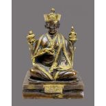 Padmasambhava, Tibet, 19. Jh., Bronze partiell vergoldet, Begründer des Buddhismus in Tibet, feine