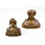 Zwei Frauenbüsten, Bronze, Österreich um 1900, "Stella" und "Theodora", Jugendstilbüsten im Stil der