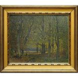 Hinze, Adolf (1847-1929), Herbstlicher Wald, Öl/Karton, unt. re. signiert und datiert 1921, 36 x