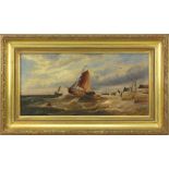 Marinemaler, Nordseeküste mit Segelbooten, um 1900, Öl/Lwd, minimale Farbverluste, kleinere