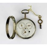 Spindel-Taschenuhr mit Kalendarium, Frankreich um1800, Vollplatinenwerk mit graviertem und