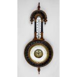 Barometer mit Thermometer, deutsch, Ende 19.Jh., Ant. Schwaiger Würzburg, Gehäuse Holz geschnitzt