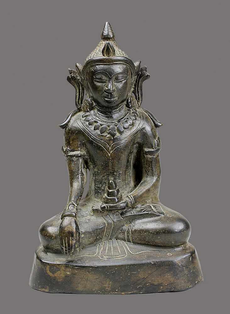 Buddha, Tibet, 17.Jh., Bronzeguss mit schöner brauner Alterspatina, meditierende Haltung im