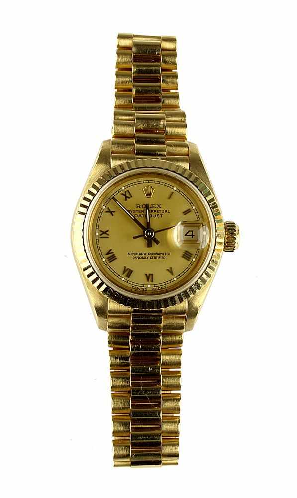 Rolex Goldene Damen-Armbanduhr Oyster Perpetual DateJust, Superlativ 750er Gelbgold, goldfarbenes