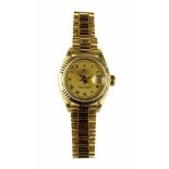 Rolex Goldene Damen-Armbanduhr Oyster Perpetual DateJust, Superlativ 750er Gelbgold, goldfarbenes