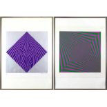 Mann, G. (?), 2 geometrische Grafiken in Op-Art, Serigraphien, eine limitiert auf 15/70, die