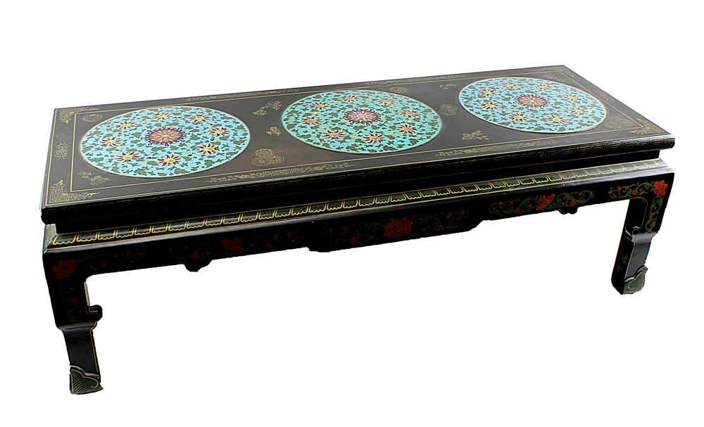 Chinesischer Lacktisch, 1930er Jahre, Holz lackiert, länglich rechteckiger Tisch auf vier Füßen,