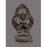 Bodhisattva Avalokitesvara, Tibet, 17./18. Jh., Bronze mit schöner antiker Patina, Buddha,