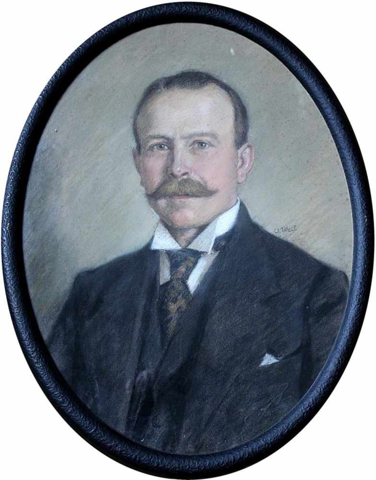 Weil, Otto ( 1884 -1929 ), Porträt eines Herrn im Anzug, Schulterstück, im Oval, Pastellzeichnung,