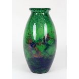 Muller Frères Art-Déco-Vase, Luneville 1919 - 29, Klarglaskörper mit grün-braun-blau gefleckten