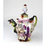 Teekanne im reichen Chinoiserie-Stil, wohl Paris, Bourdois et Bloch um 1850, Porzellan weißer