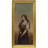 Spanischer Maler (2.H.19.Jh.), Zigeunerin mit Laute, Öl/Lwd, 81 x 37 cm, Lwd mit hinterlegter